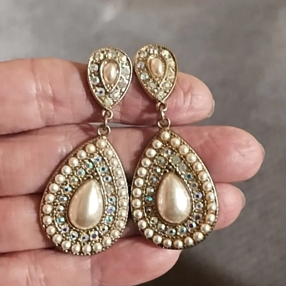 Pearl And Crystal Earrings.